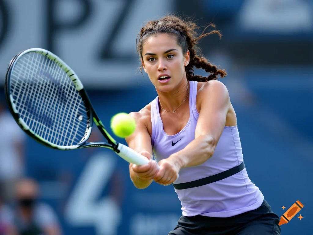 A female tennis player hits a forehand shot on court.