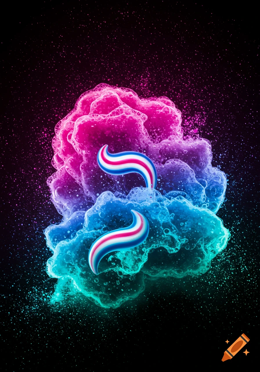 Abstract of colorful chemical reaction foam with wavy striped forms against a dark background.