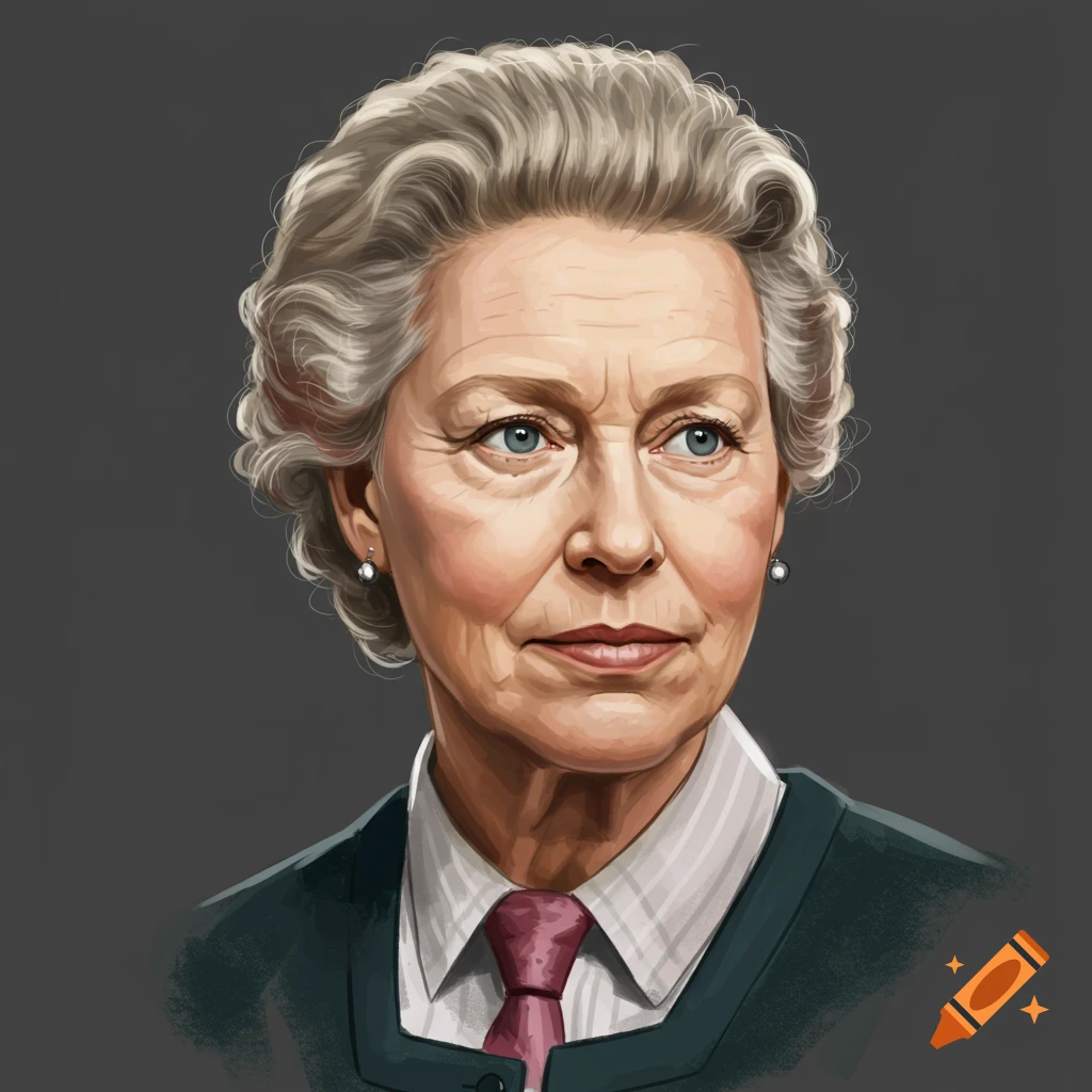 An older woman with grey hair is wearing a suit and tie.