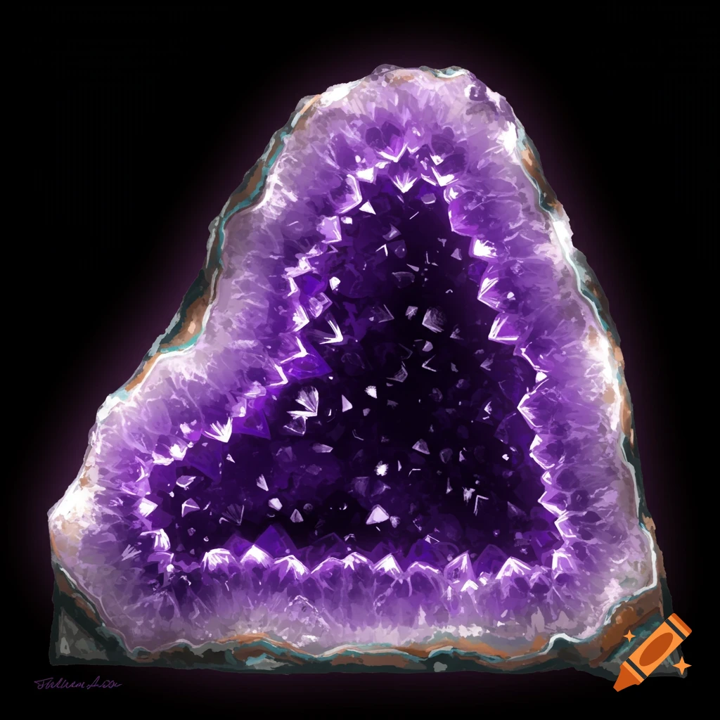 A vibrant purple amethyst geode against a black background.