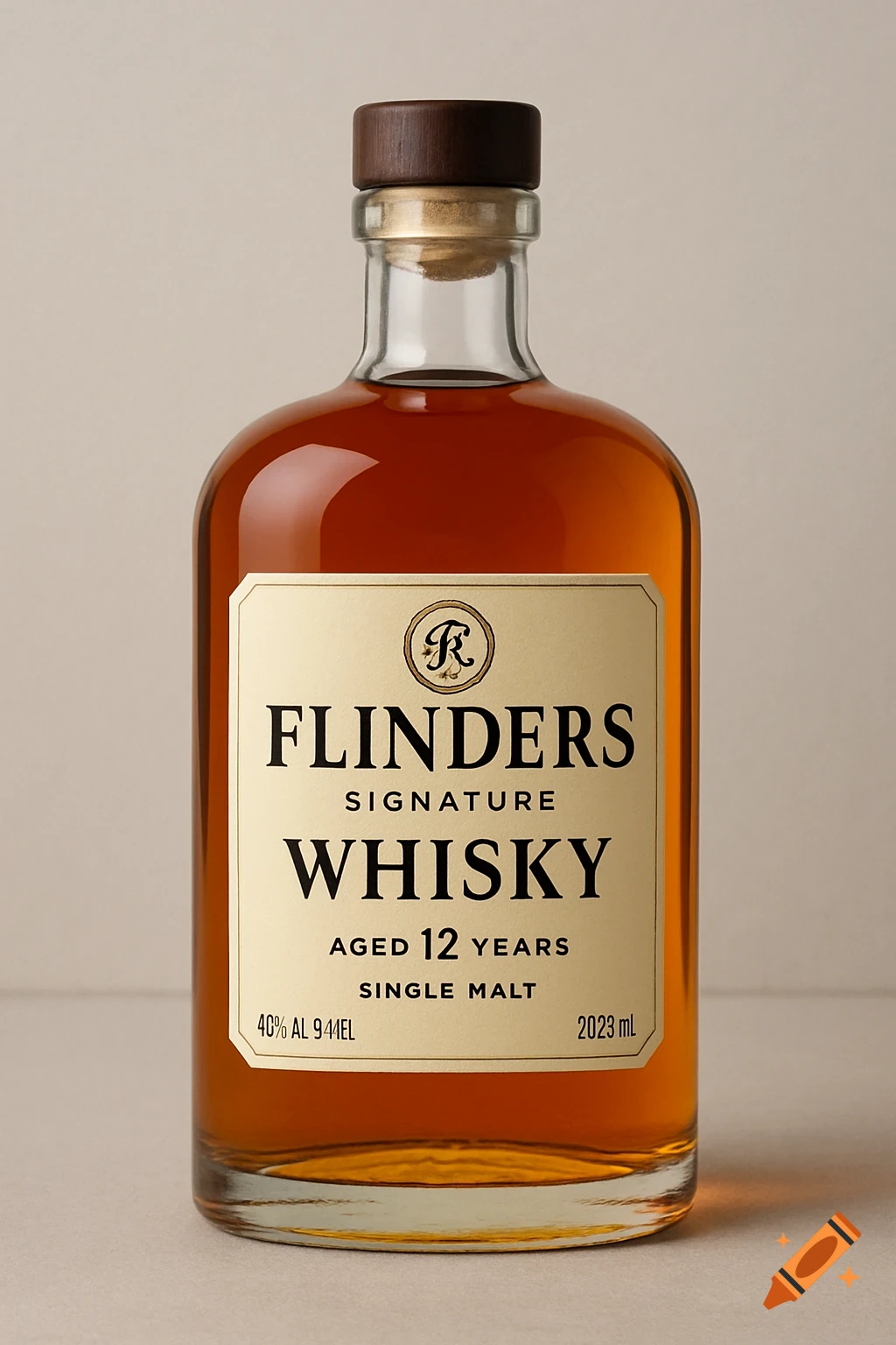 A bottle of Flinders Signature Whisky against a neutral background.
