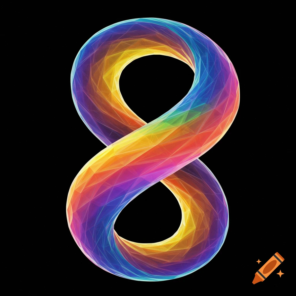 A rainbow-colored, geometric twisted loop shape on a black background.