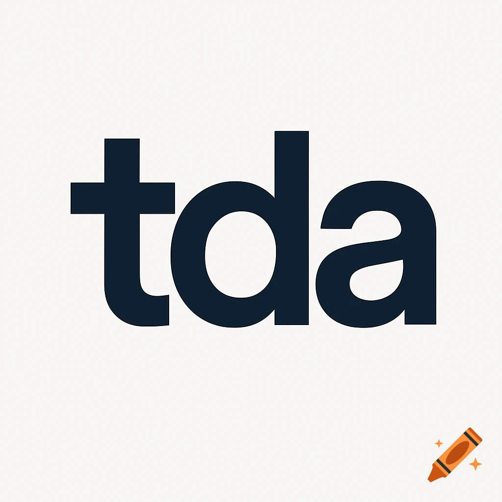 Logo for the letters tda in dark blue on a light background.