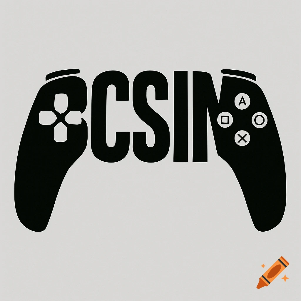Logo design featuring the text BCSIN shaped like a PS5 controller