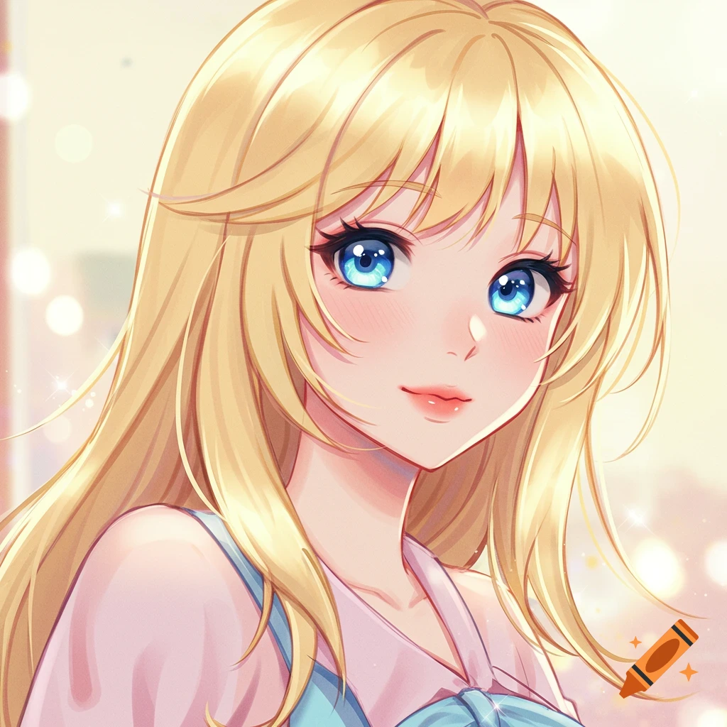 Anime portrait of a blonde girl with blue eyes