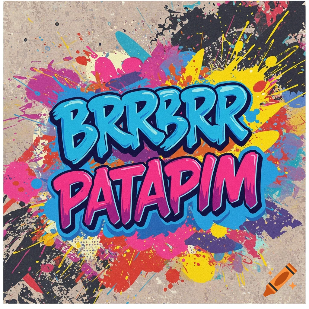 Graffiti text BRRBRR PATAPIM with colorful paint splatters.