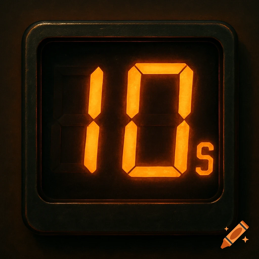 Close-up of a digital countdown timer showing 10 seconds.
