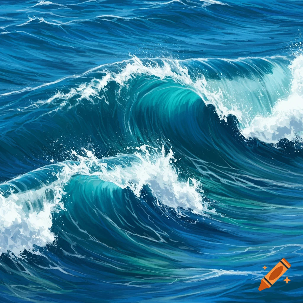 Large blue ocean waves cresting and breaking with white spray.