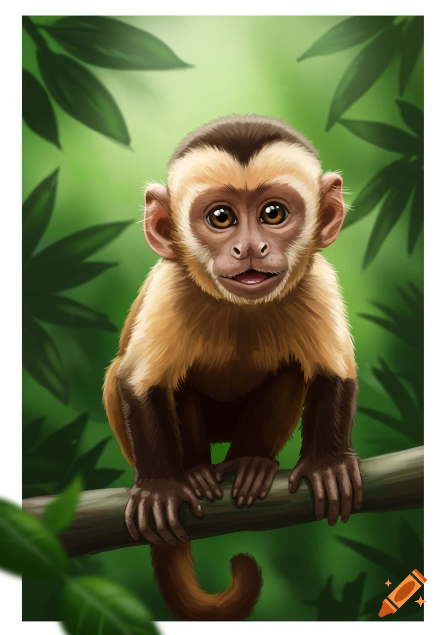 A baby monkey sitting on a branch