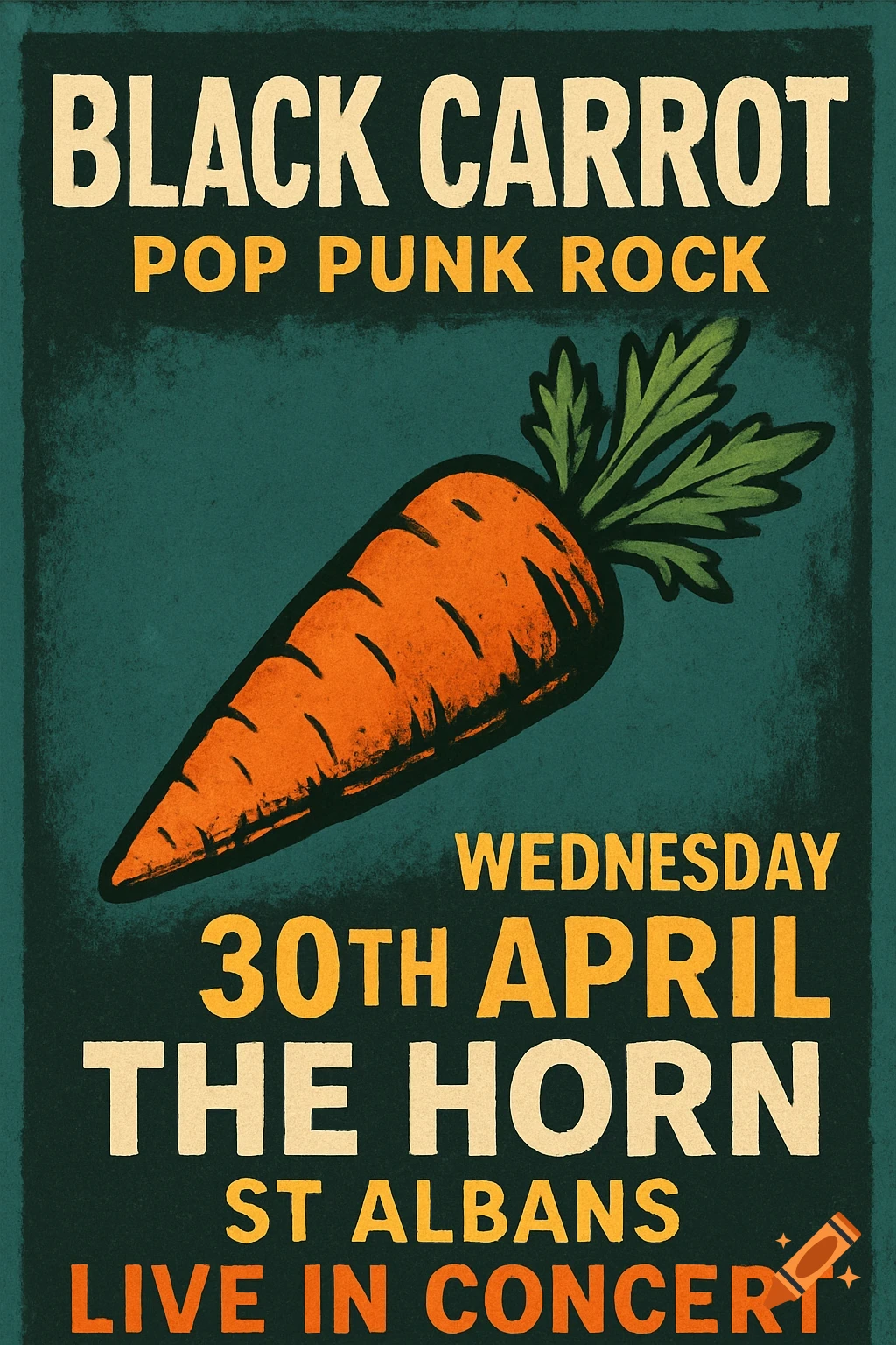 Concert poster for Black Carrot featuring a stylized carrot illustration and event details.