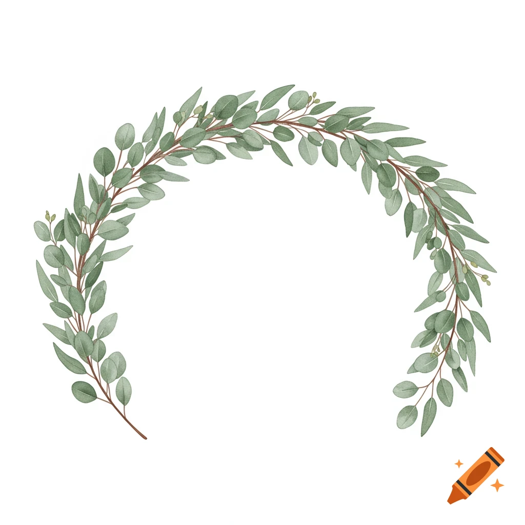 Curved branch of eucalyptus leaves in watercolor style