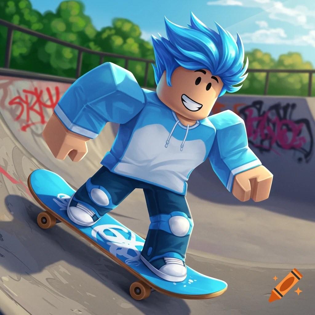 Anime illustration of a Roblox character in blue ice armor with white ...