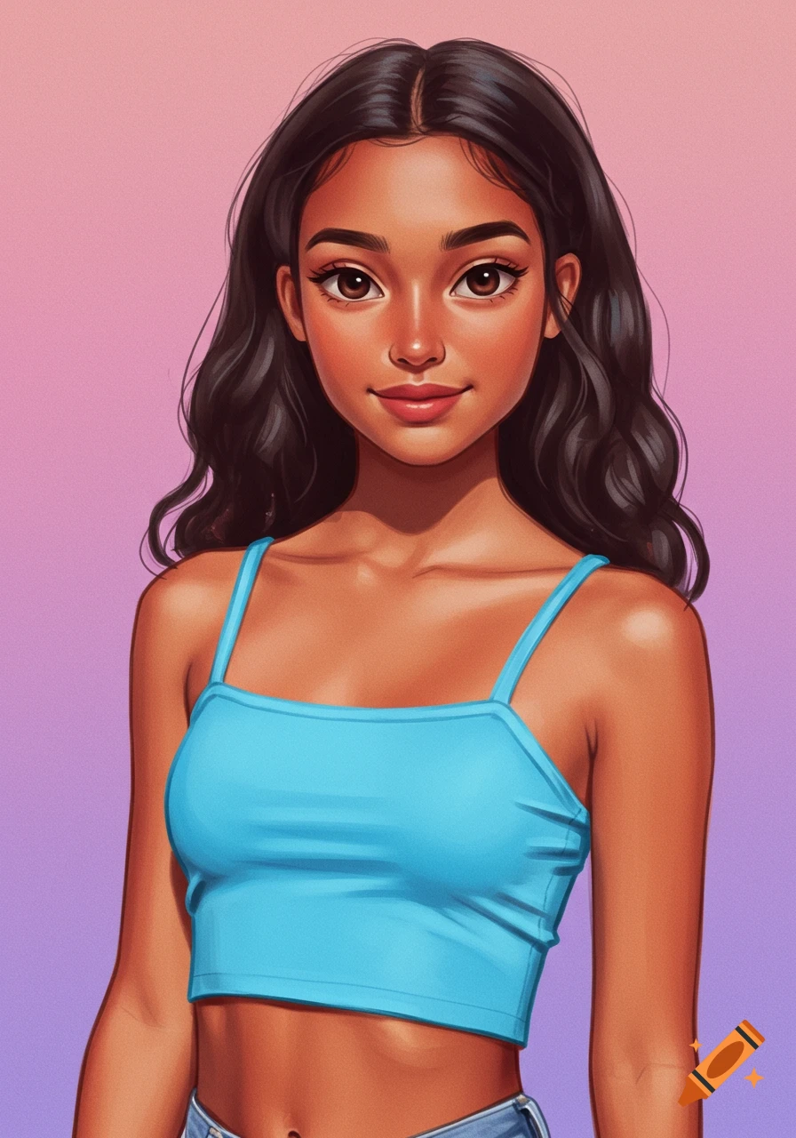 A woman wearing a blue crop top
