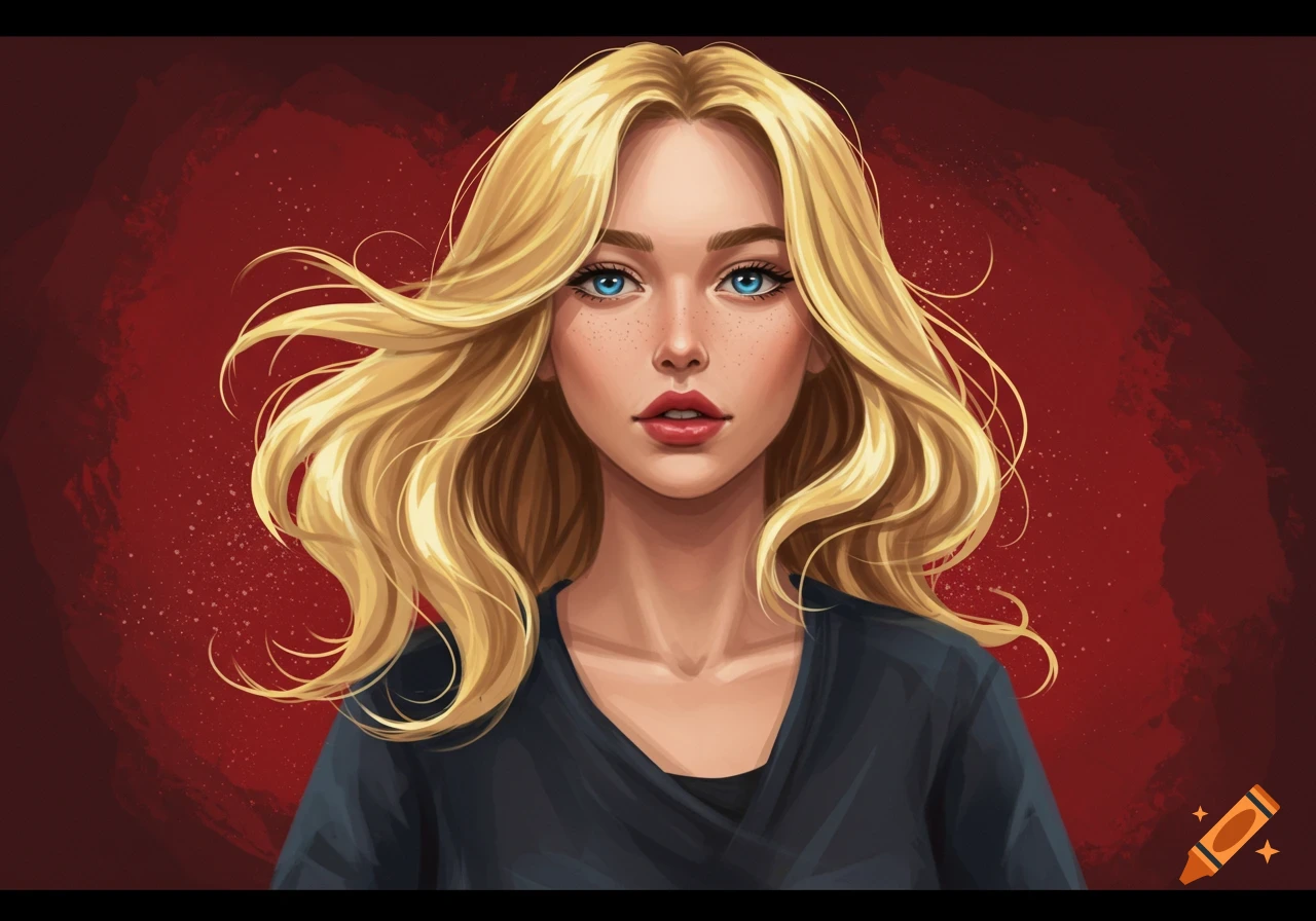 A woman with blonde hair, blue eyes, and freckles.
