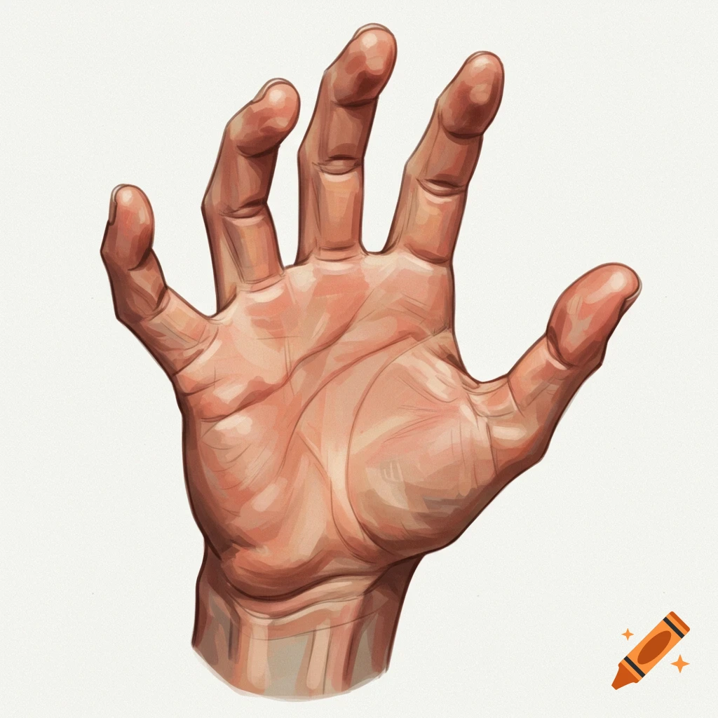 A hand reaching out, palm facing down, against a white background.