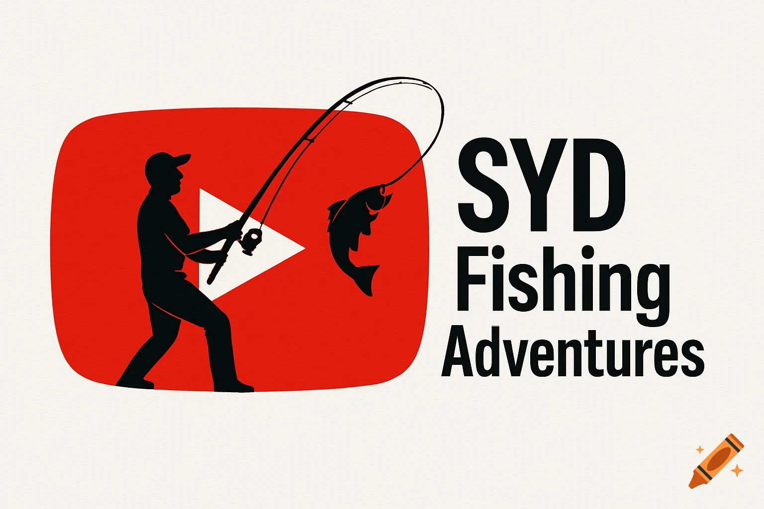 Logo for SYD Fishing Adventures featuring a fisherman silhouette on a YouTube play button graphic.