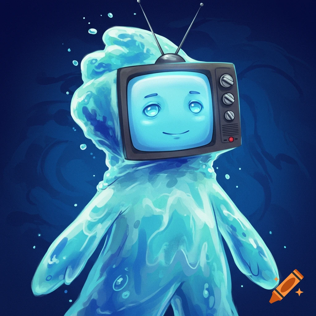 A blue water creature with a TV head.