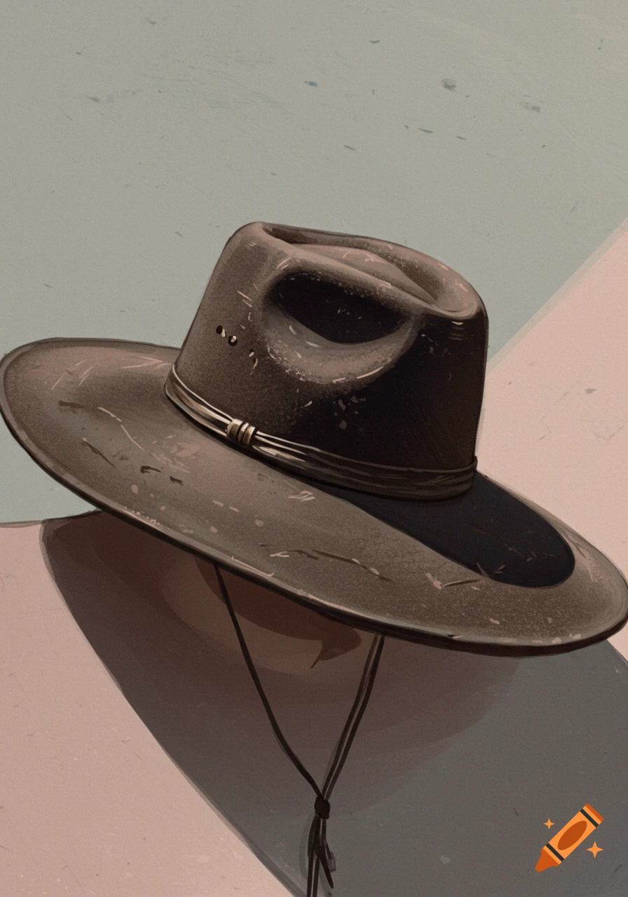Close-up of a dark cowboy hat casting a shadow.