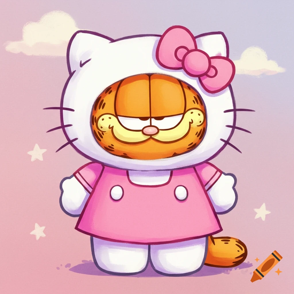 Garfield wearing a Hello Kitty costume