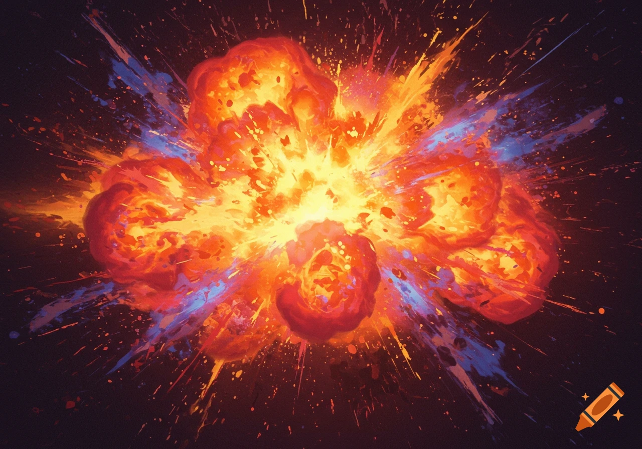 A vibrant explosion with warm and cold colors.