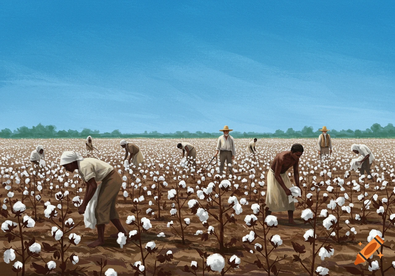 People picking cotton in a field