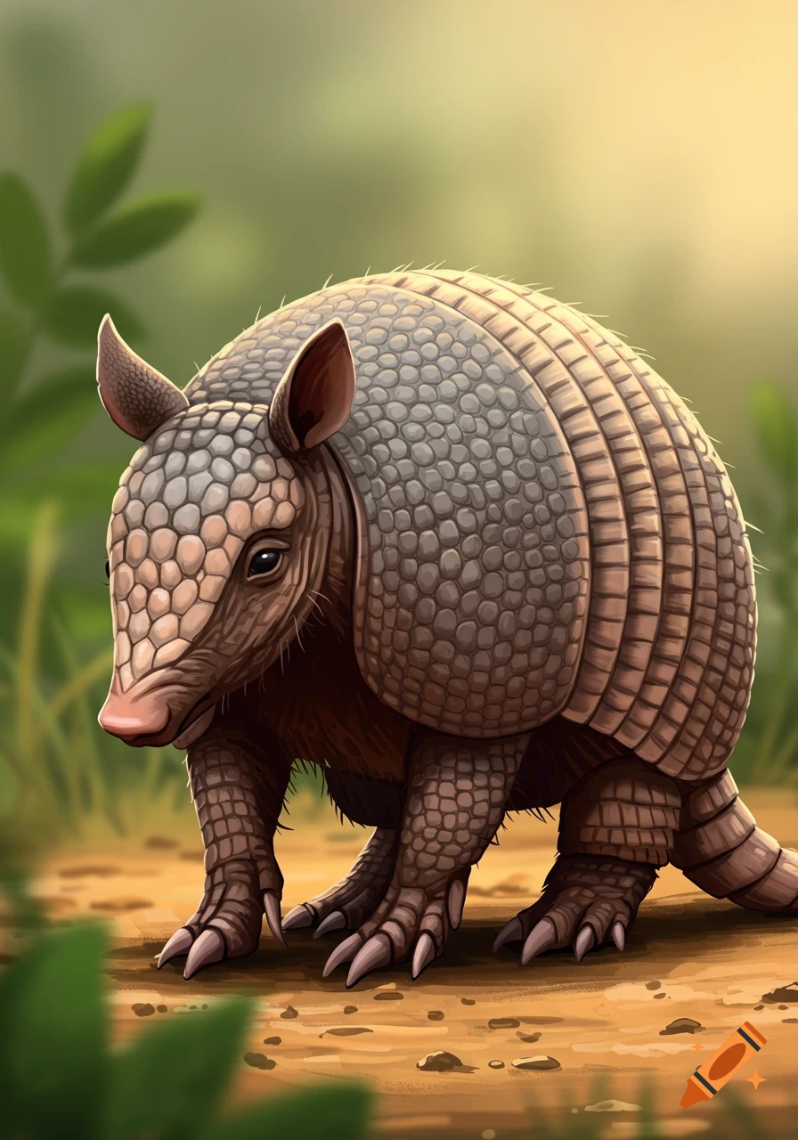 An armadillo standing on dirt outdoors.