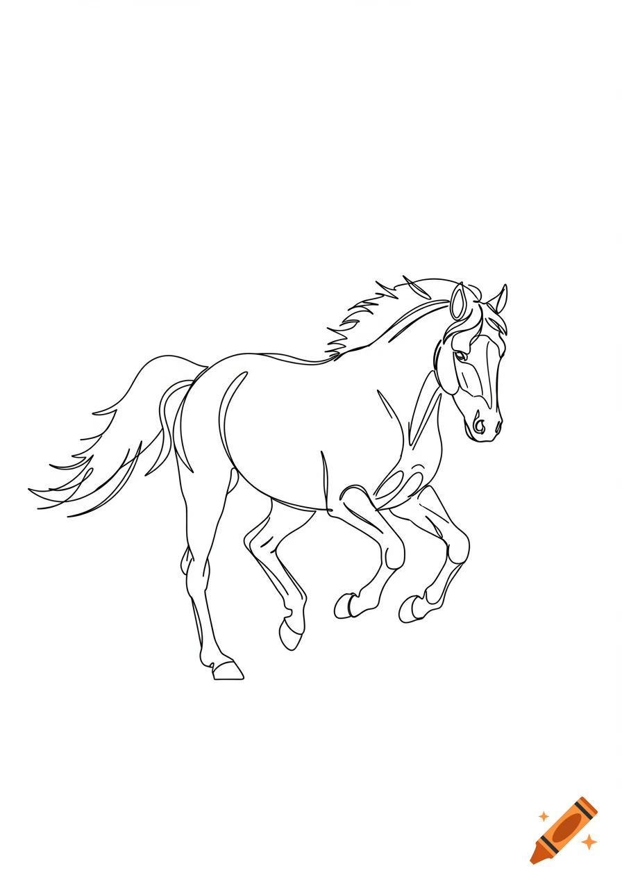 A simple line drawing of a horse running.