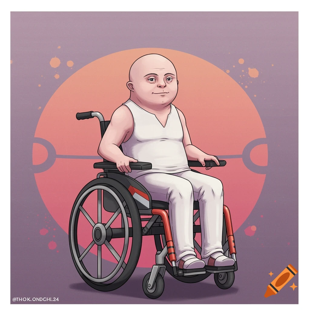 A person with Down syndrome in a wheelchair.