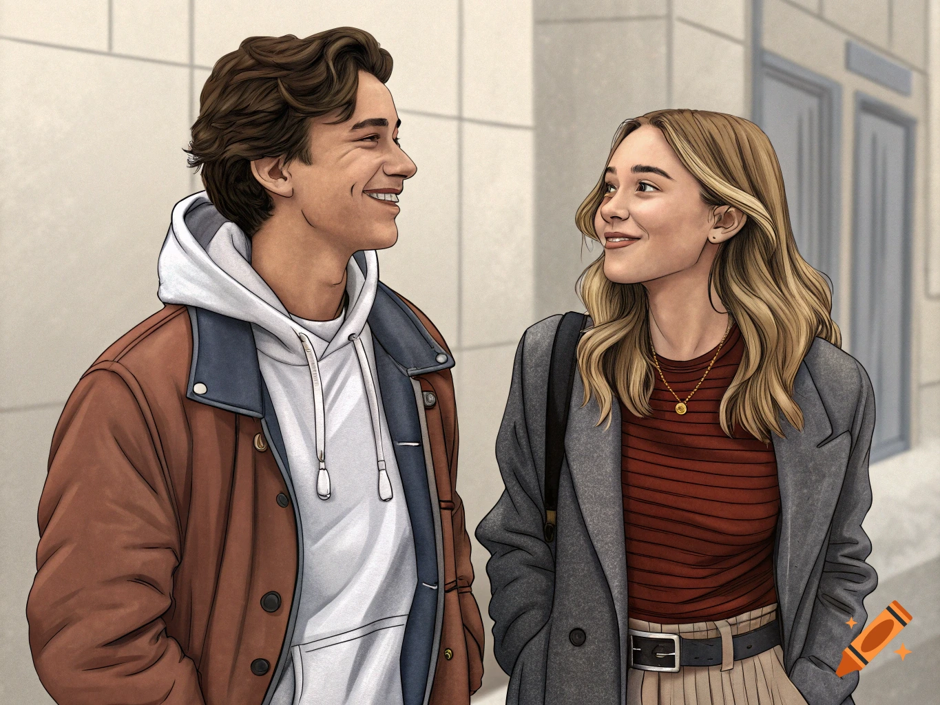 Illustration of two smiling people looking at each other