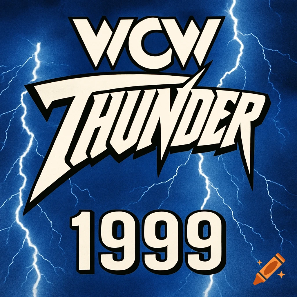 WCW Thunder 1999 logo on a blue background with lightning.