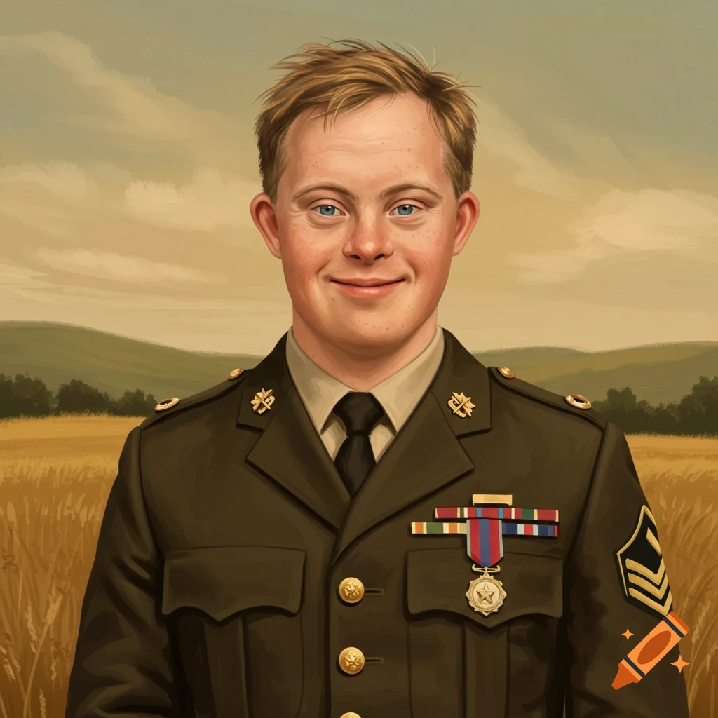 A person in military uniform standing in a field.