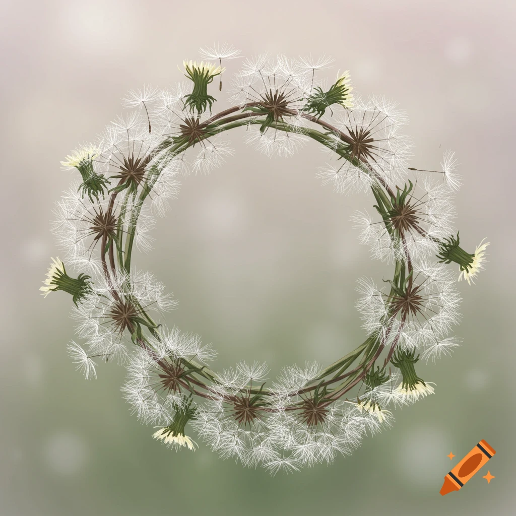 A wreath made of dandelion seed heads