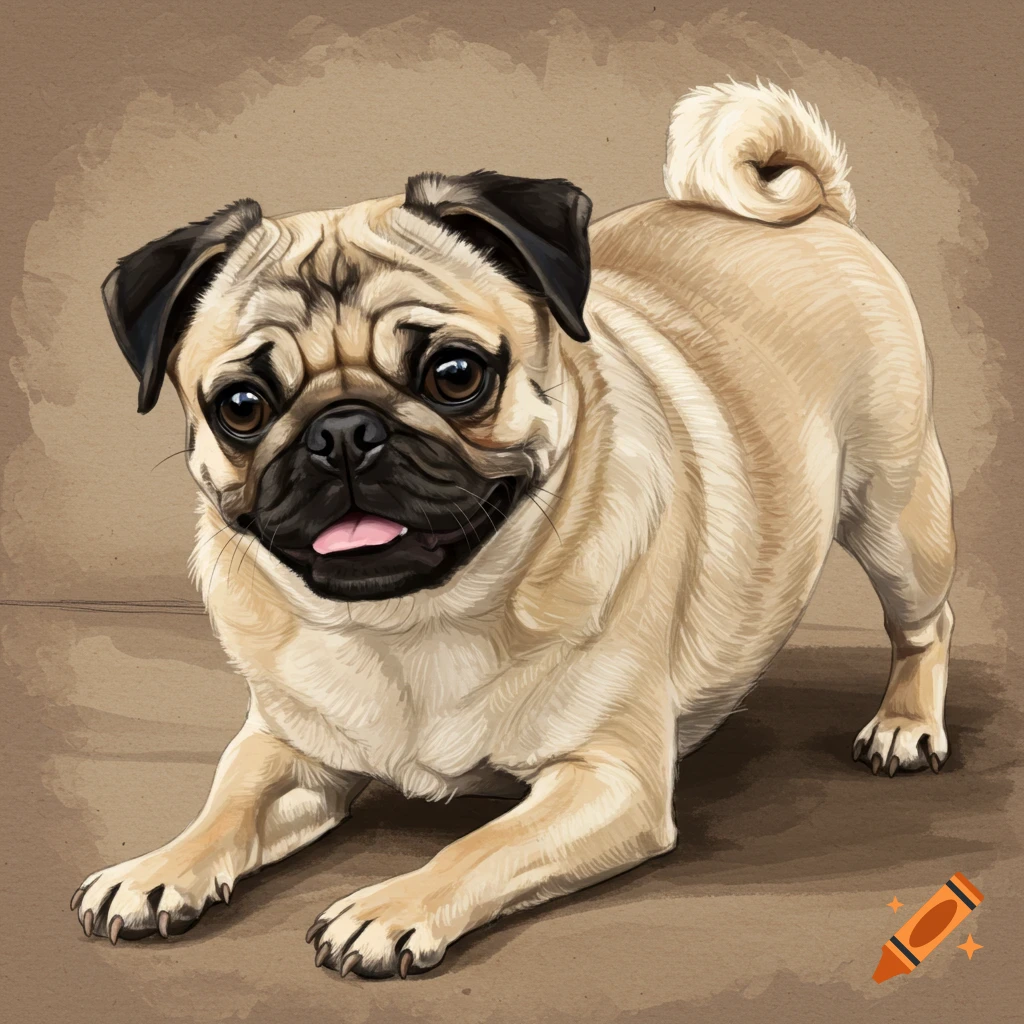 a pug in a playful stance