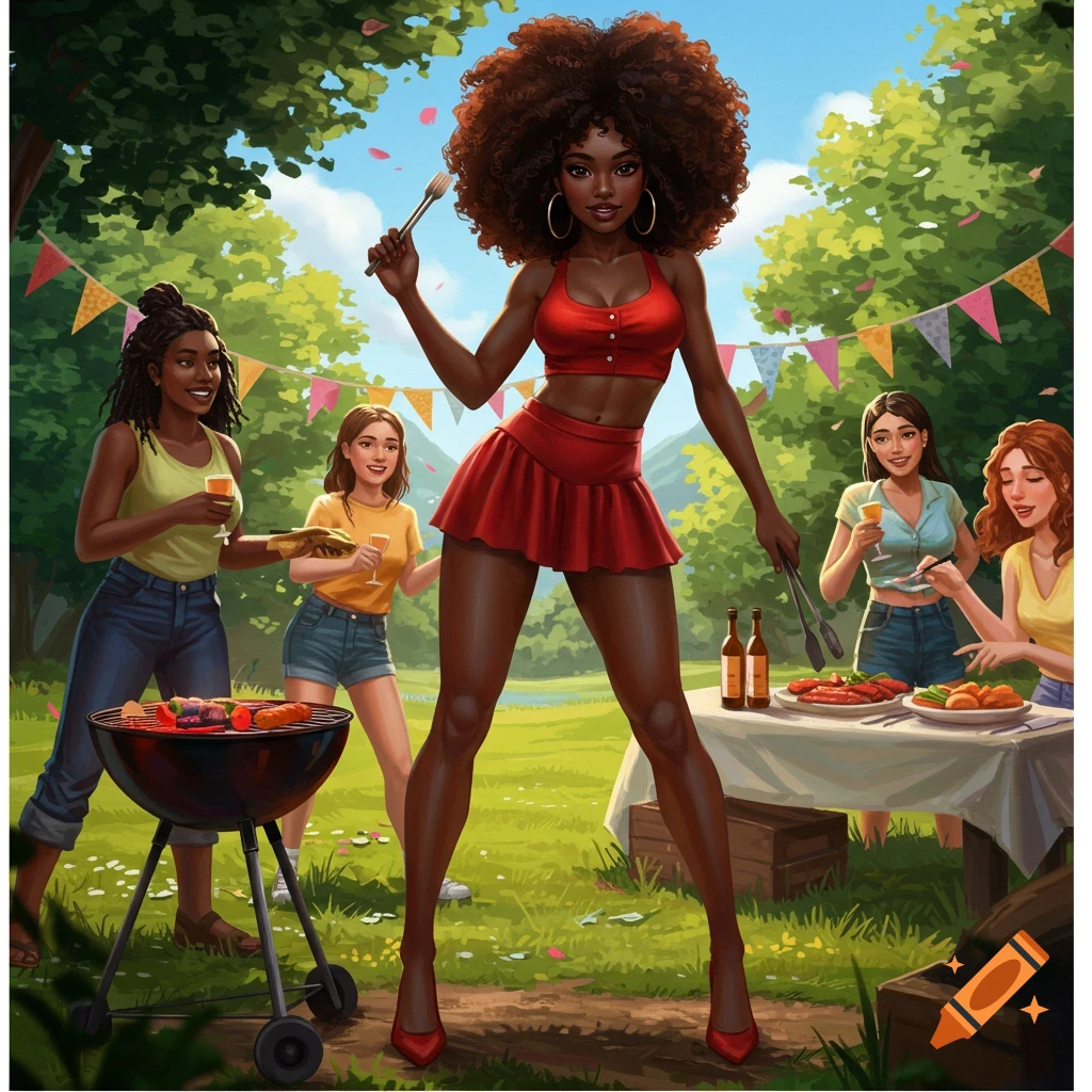 Women having a barbecue in a park