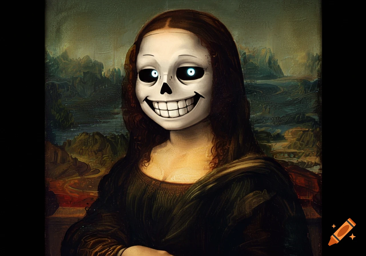 Sans the skeleton's face on the Mona Lisa painting