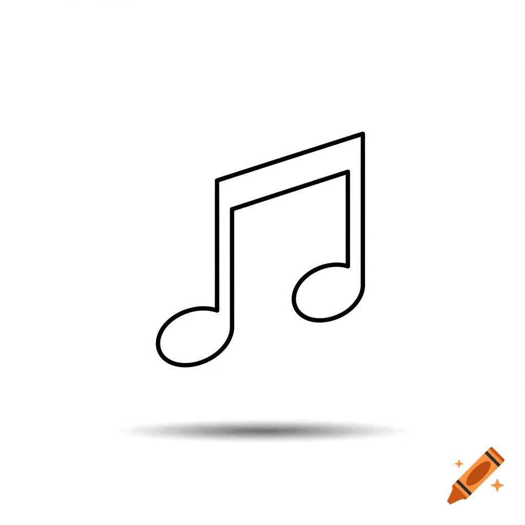 A simple line drawing of a music note with a shadow.