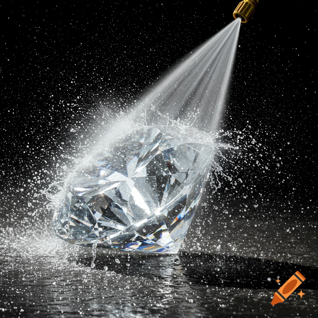 A large diamond is being power washed clean