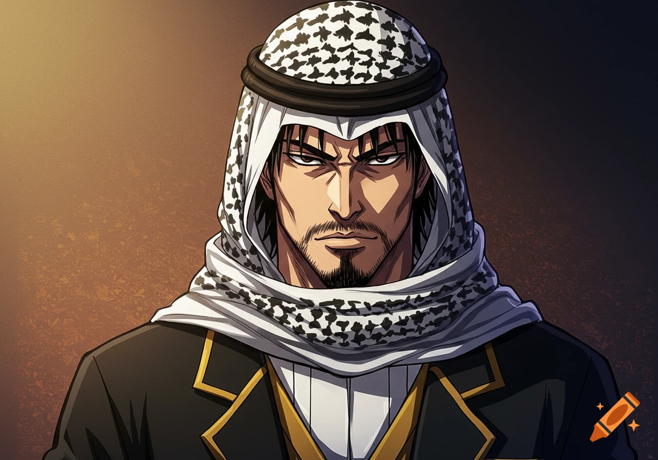 Anime style portrait of a man in a suit and ghutra