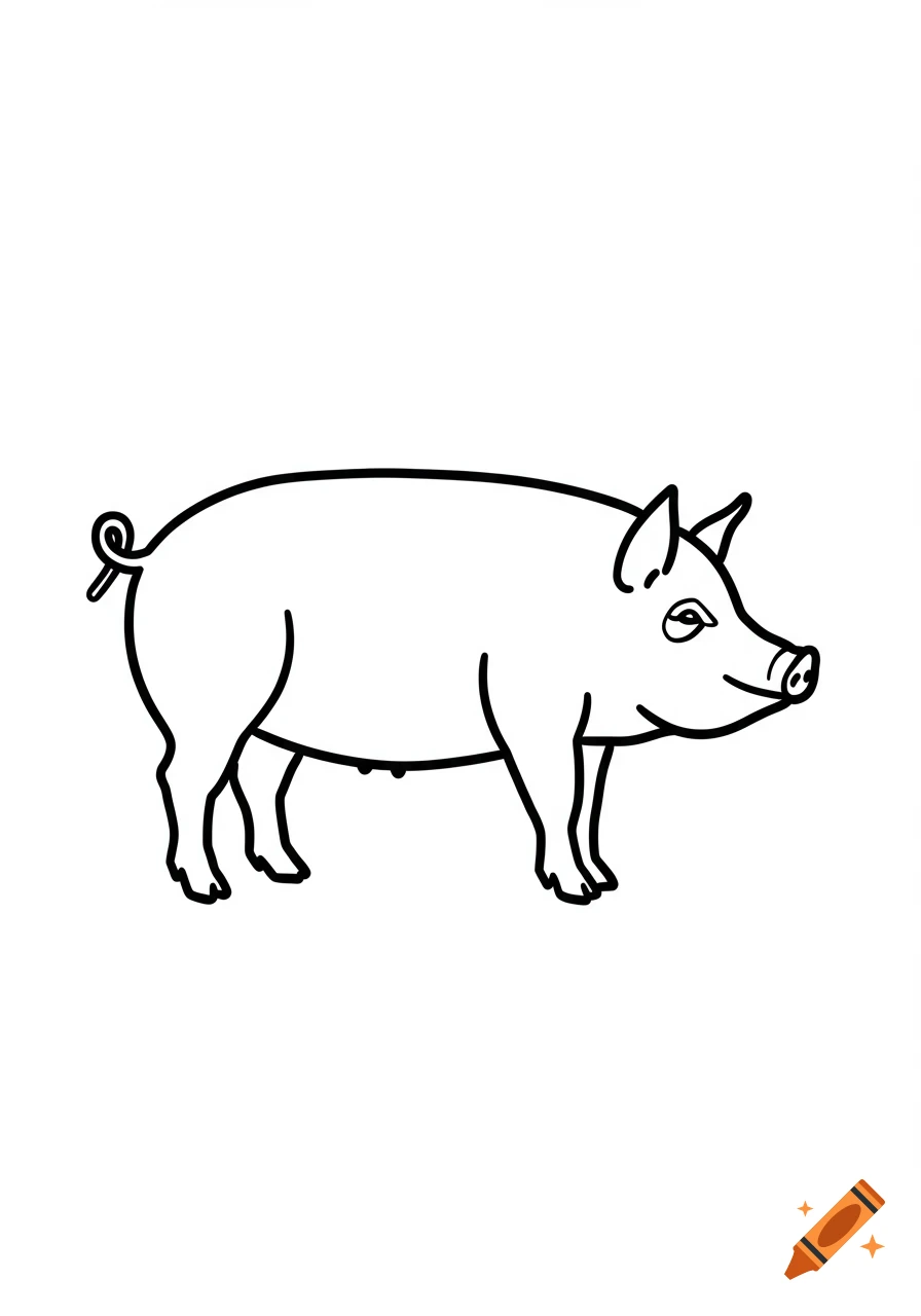 A simple black and white line drawing of a pig.