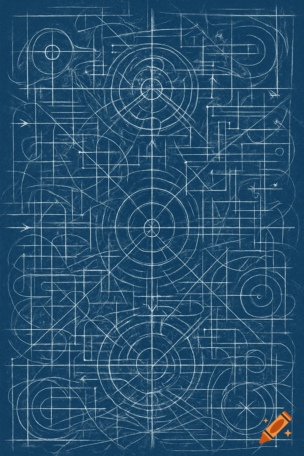 Abstract blueprint scribbles pattern on blue