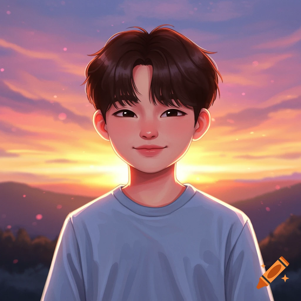 Young person smiling against a vibrant sunset