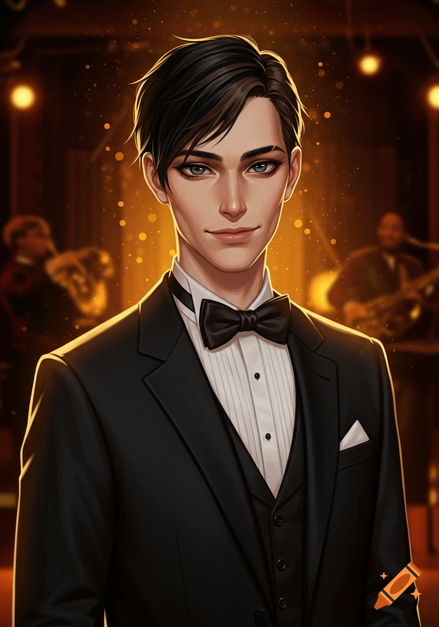 Anime portrait of a man in a tuxedo.