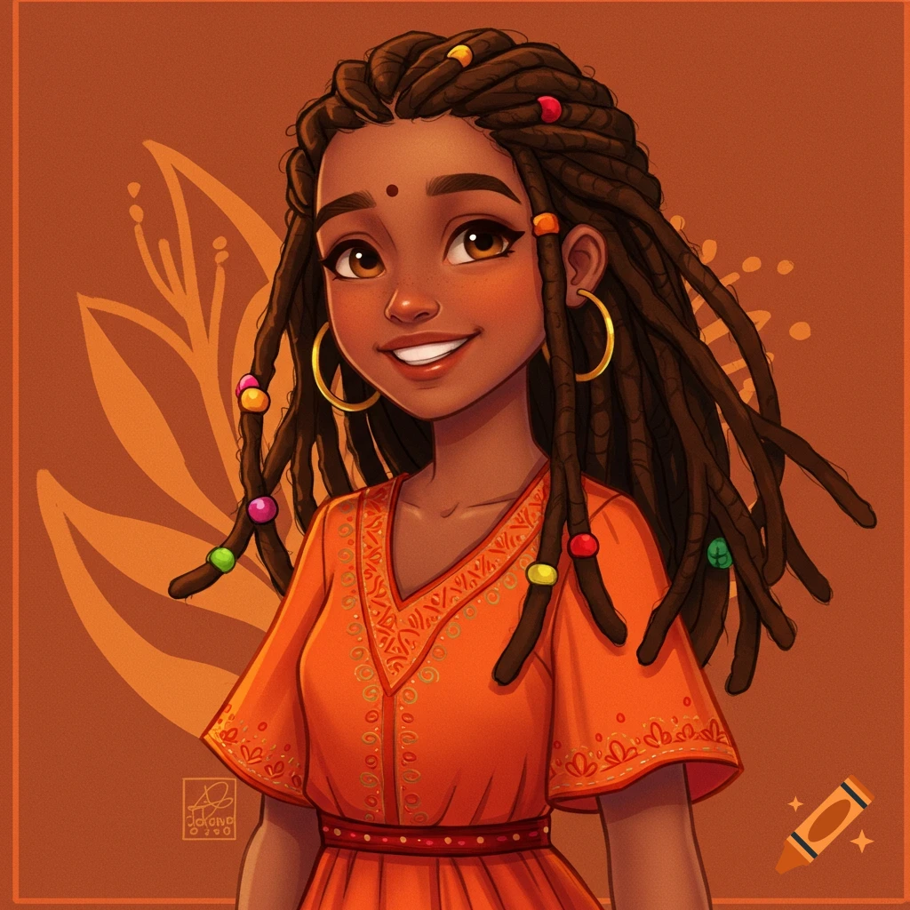 Portrait of a girl with dreadlocks and colorful beads.