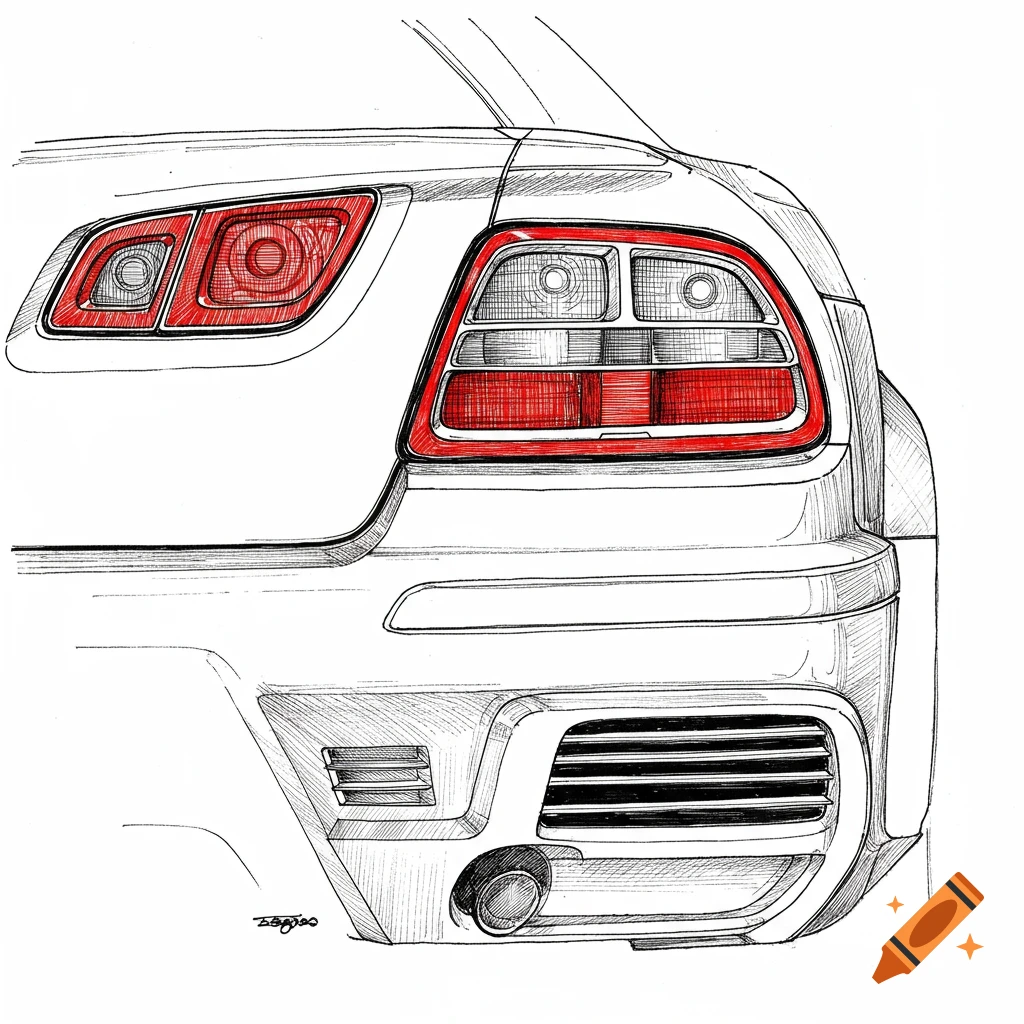 Sketch of a car's rear end with red taillights