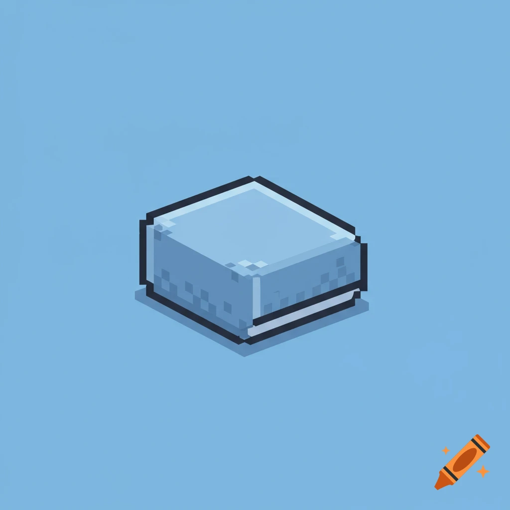Pixel art eraser on a blue background.