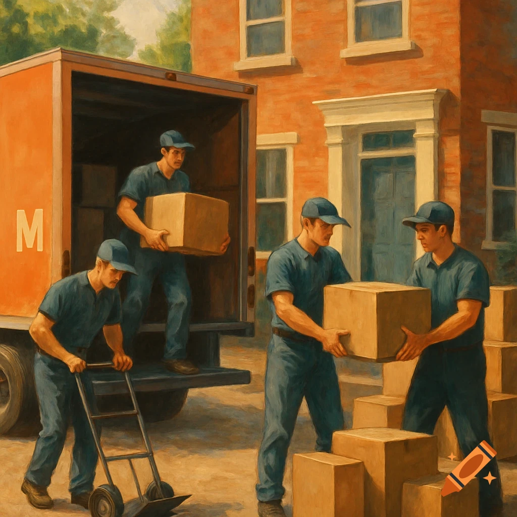 Movers loading boxes into a moving truck.