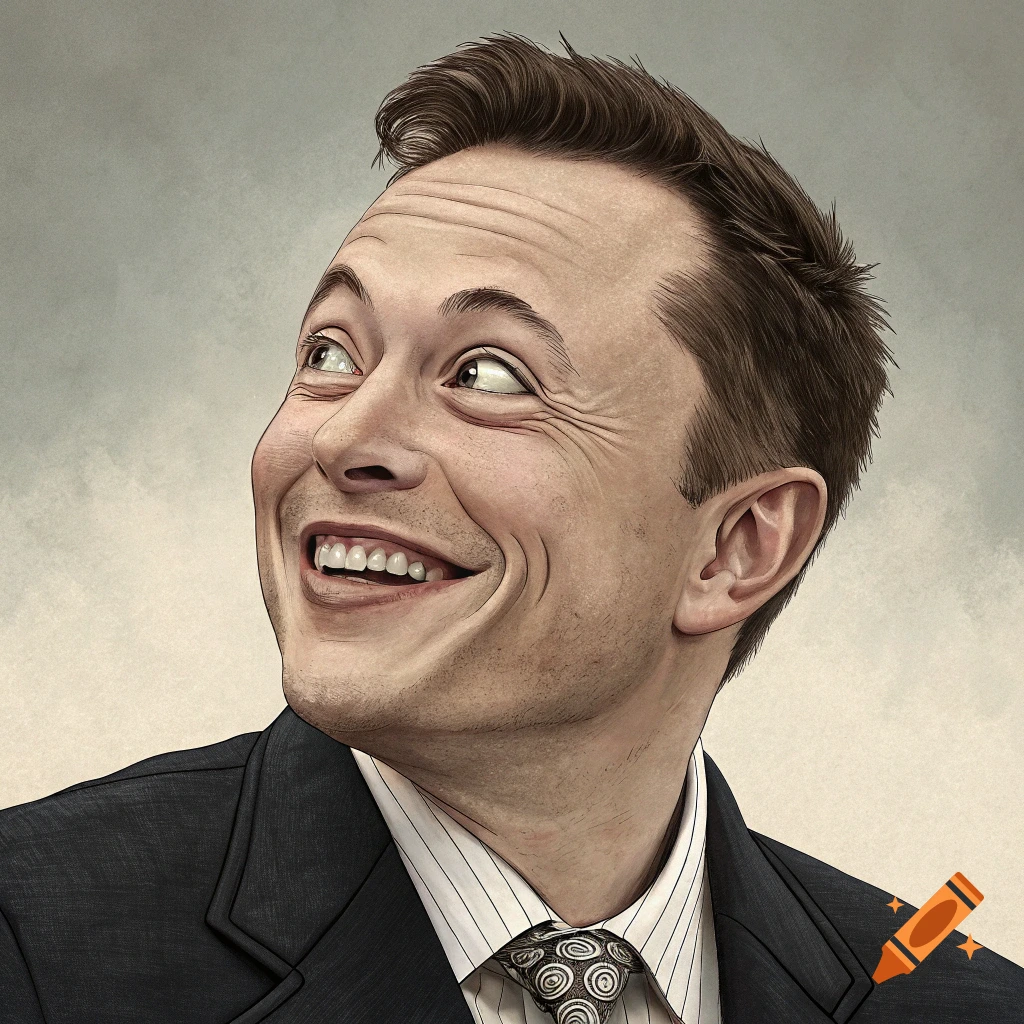 Caricature portrait of a man in a suit smiling and looking up.