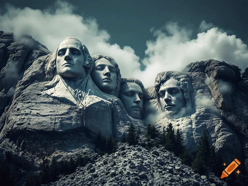Mount Rushmore with four faces carved into the mountain.