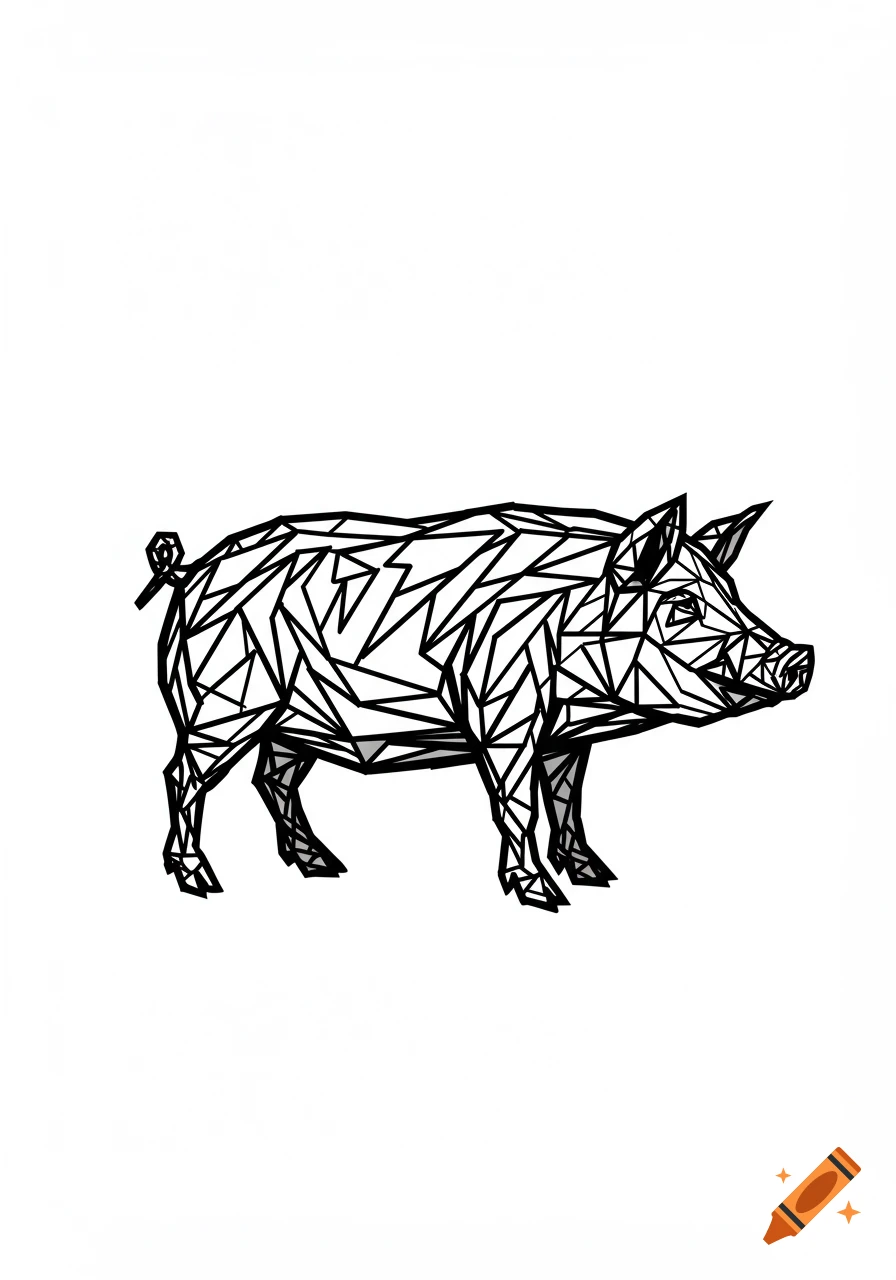 Geometric line art illustration of a pig.