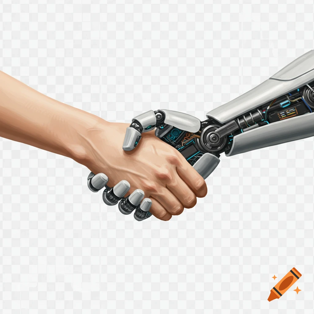 A human hand shakes a robot hand